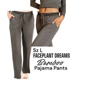 FACEPLANT DREAMS Sz L Bamboo Gray Pull On Drawstring Pockets Lounge Pajama Pants